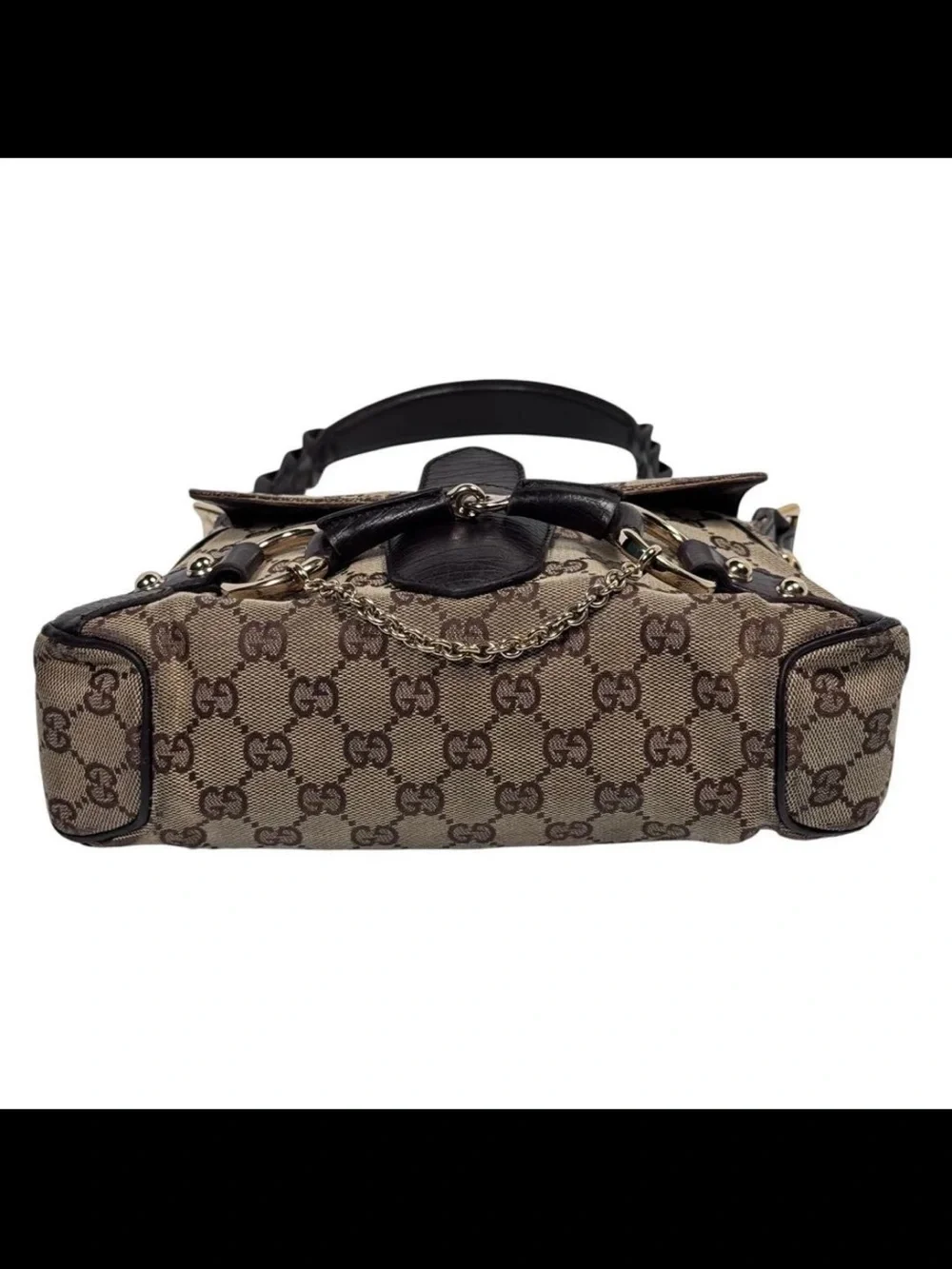 Gucci Beige GG Canvas Shoulder Bag with Dark Brown Trim
